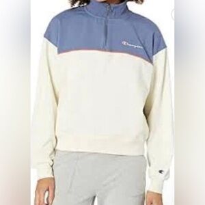 Champion Women’s  Zip-Up Sweater in Blue and Cream Medium